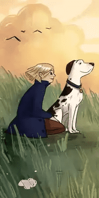 Eine junge Frau sitzt mit ihrem Hund auf einer Wiese